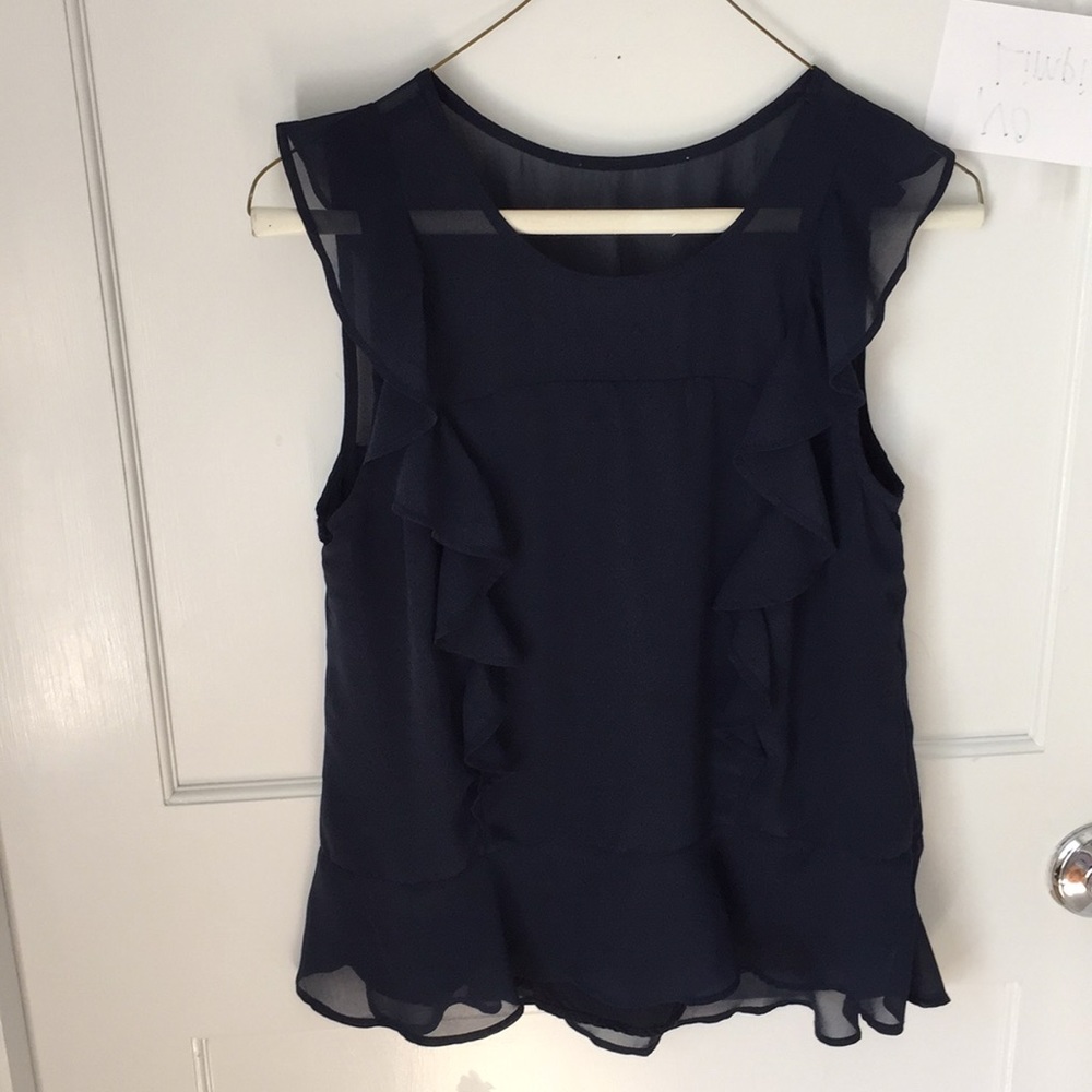 Navy blue girls frilly blouse tank